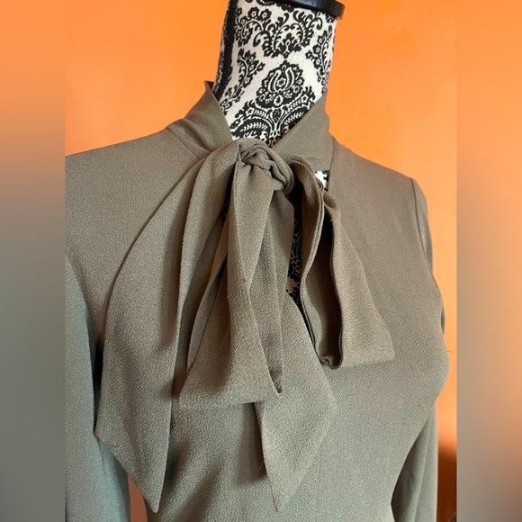 TIBI Olive Green Bow Tie Neck Dress - Picture 3 of 9
